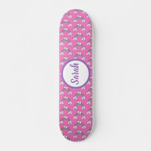 Rainbow Unicorn Muster Personalisierter Name Skateboard (Vorne)