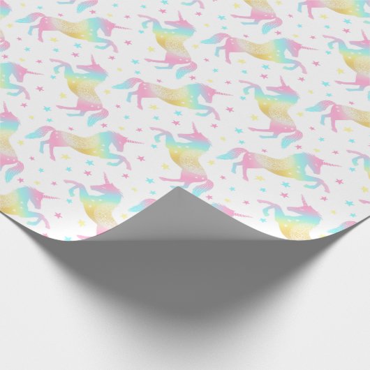 Rainbow Unicorn Niedlich Girly Birthday Party Patt Geschenkpapier (Ecke)