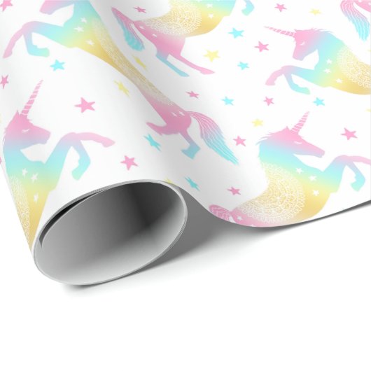 Rainbow Unicorn Niedlich Girly Birthday Party Patt Geschenkpapier (Rolleneckpunkt)