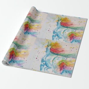 Rainbow Unicorn Niedliches magisches Watercolor Wr Geschenkpapier