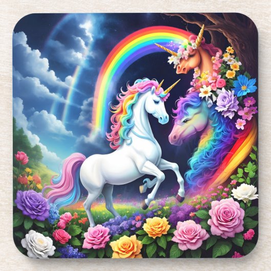 Rainbow Unicorn One Getränkeuntersetzer (Vorderseite)