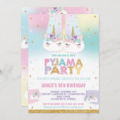 Rainbow Unicorn Pajama Birthday Party Pajama Einladung (Vorne/Hinten)