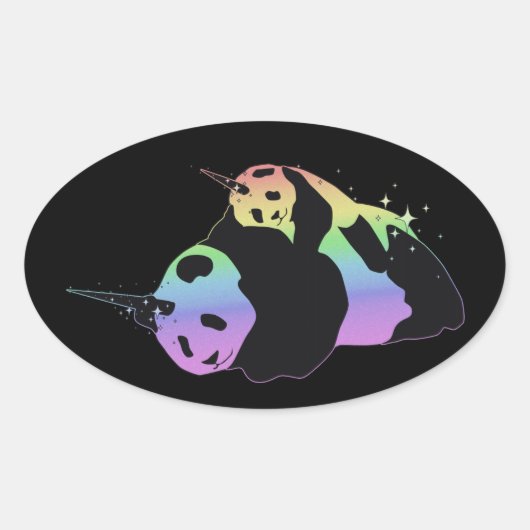 Rainbow Unicorn Pandas Magic Sparkle Cuddle Ovaler Aufkleber (Vorderseite)