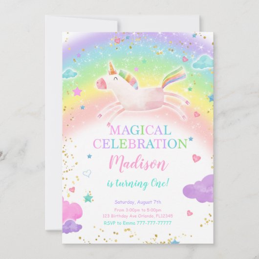 Rainbow Unicorn-Party Einladung (Vorderseite)