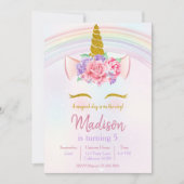 Rainbow Unicorn Party Girl Birthday Einladung (Vorderseite)
