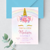 Rainbow Unicorn Party Girl Birthday Einladung