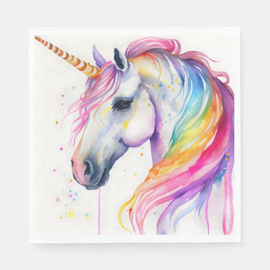Rainbow Unicorn Party Plate Wasserfarbdesign Serviette (Vorderseite)