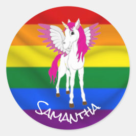 Rainbow Unicorn Party Theme Runder Aufkleber