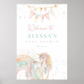 Rainbow Unicorn Pastel Baby Dusche Willkommen Poster (Vorne)