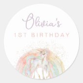 Rainbow Unicorn Pastel Birthday Runder Aufkleber (Vorderseite)