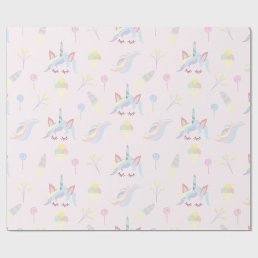 Rainbow Unicorn Pastel Niedlich Geschenkpapier (Flach)