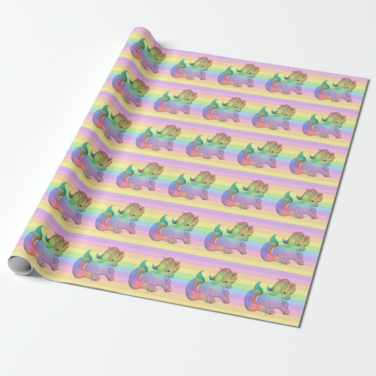 Rainbow Unicorn Pastel Streifen Geschenkpapier (Ungerollt)