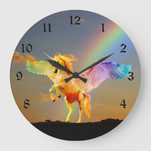 Rainbow unicorn pegasus große wanduhr
