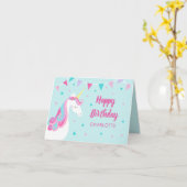 Rainbow Unicorn Personalisiert Aqua Pink Geburtsta Karte (Gelbe Blume)