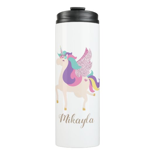 Rainbow Unicorn Personalisiert Thermosbecher (Vorderseite)