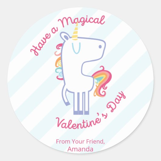 Rainbow Unicorn Personalisiert Valentine Runder Aufkleber (Vorderseite)