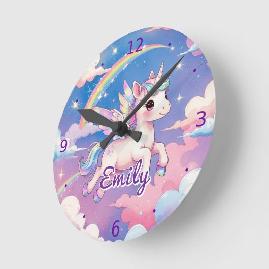 Rainbow Unicorn Personalisierte Wall Clock Runde Wanduhr (Winkel)