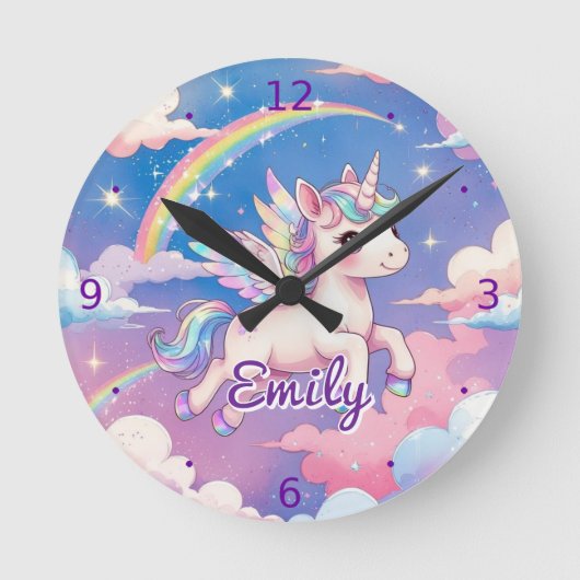 Rainbow Unicorn Personalisierte Wall Clock Runde Wanduhr (Vorderseite)