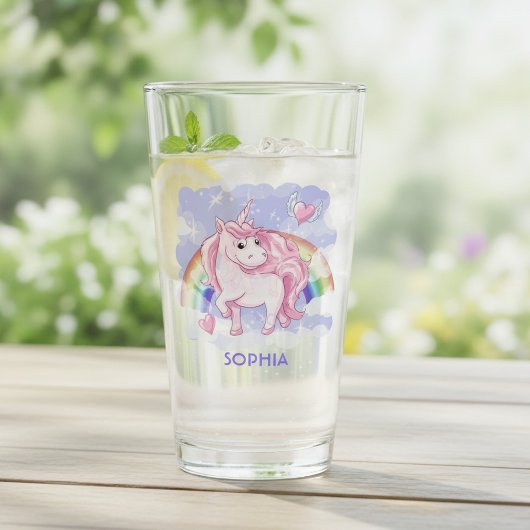 Rainbow Unicorn Personalisierter Name Glas