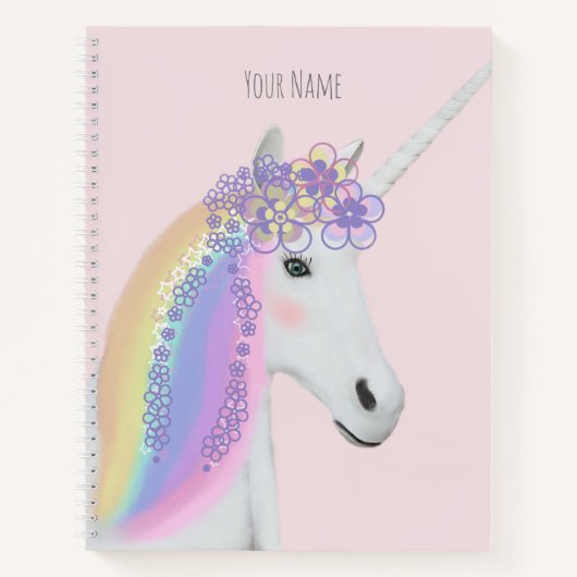 Rainbow Unicorn Personalisierter Name Notebook Notizblock (Vorderseite)
