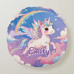 Rainbow Unicorn Personalisiertes Rundkissen Rundes Kissen
