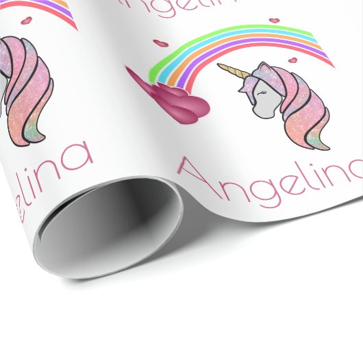 Rainbow Unicorn Personalisiertes Wrapping Paper Geschenkpapier (Rolleneckpunkt)