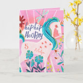 Rainbow Unicorn Personalisiertes Zeitalter Rosa Ge Karte (Gelbe Blume)