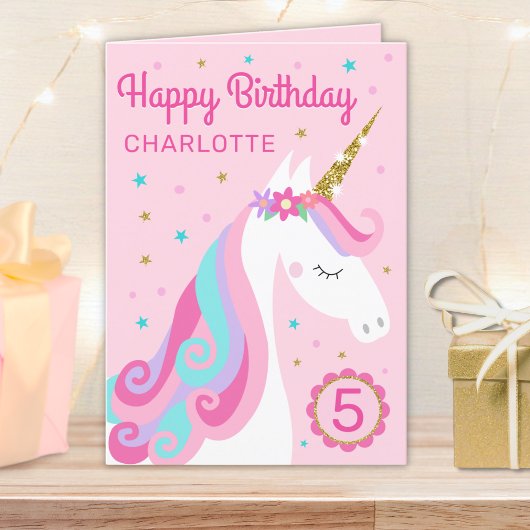Rainbow Unicorn Personalisiertes Zeitalter Rosa Ge Karte