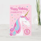 Rainbow Unicorn Personalisiertes Zeitalter Rosa Ge Karte (Vorderseite)