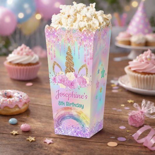 Rainbow Unicorn pink aqua birthday pop corn Geschenkschachtel