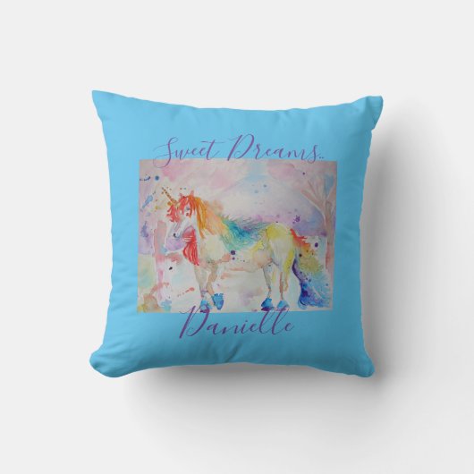 Rainbow Unicorn Pink Girls Sweet Dreams Cushion Kissen (Vorderseite)