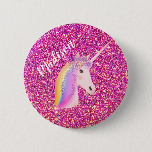 Rainbow Unicorn Pink Glitzer Magical Birthday Girl Button (Vorderseite)