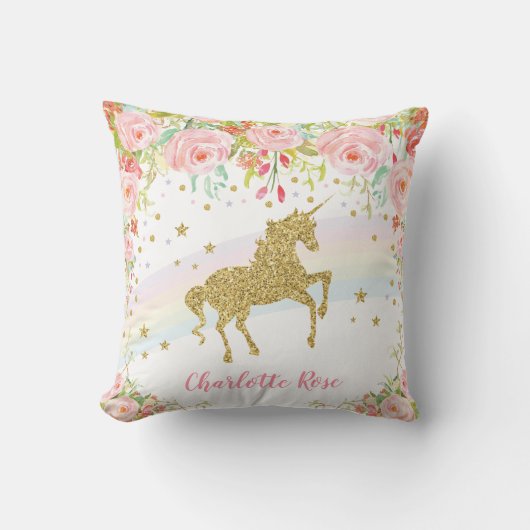 Rainbow Unicorn Pink Gold Baby Girl Nursery Decor Kissen (Vorderseite)