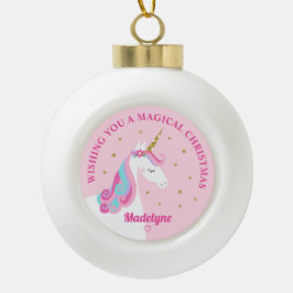 Rainbow Unicorn Pink Personalisierte Weihnachten Keramik Kugel-Ornament