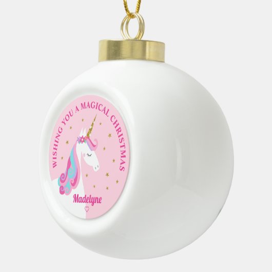 Rainbow Unicorn Pink Personalisierte Weihnachten Keramik Kugel-Ornament (Rechts)