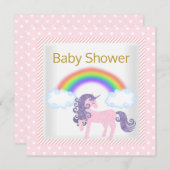 RAINBOW UNICORN PINK WHITE BABY SHOWITATION EINLADUNG (Vorne/Hinten)