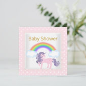 RAINBOW UNICORN PINK WHITE BABY SHOWITATION EINLADUNG (Stehend Vorderseite)