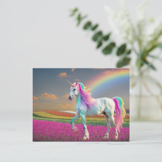 Rainbow Unicorn Postkarte (Stehend Vorderseite)