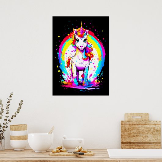 Rainbow Unicorn Postkarte Poster (Küche)
