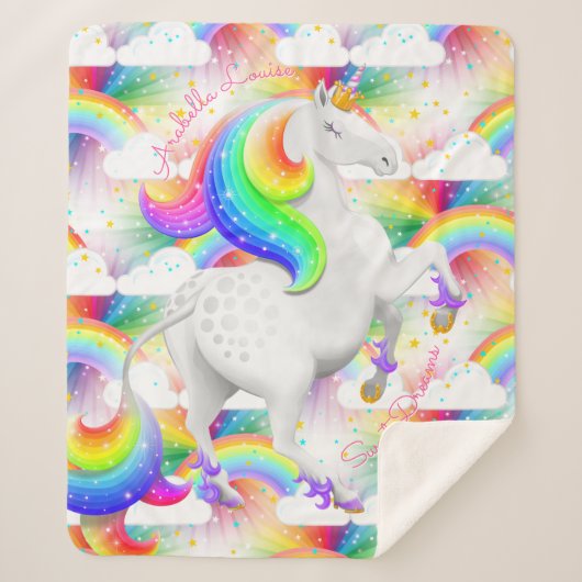 Rainbow unicorn Princess Magical Kinderzimmer Sherpadecke (Vorderseite)