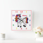 Rainbow Unicorn Quadratische Wanduhr (Zuhause)