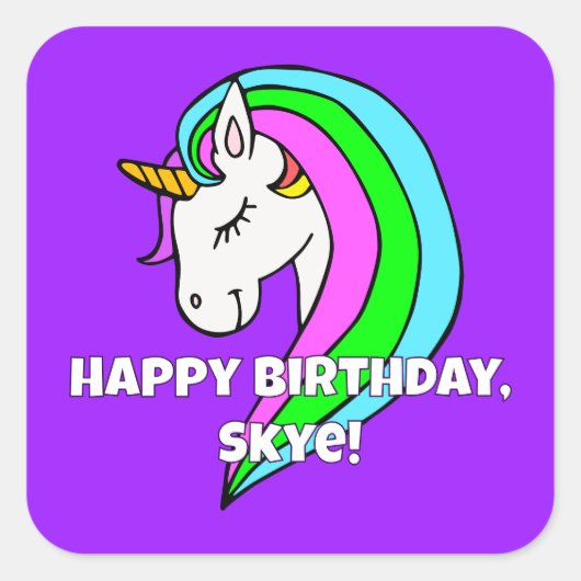 Rainbow Unicorn Quadratischer Aufkleber (Vorderseite)