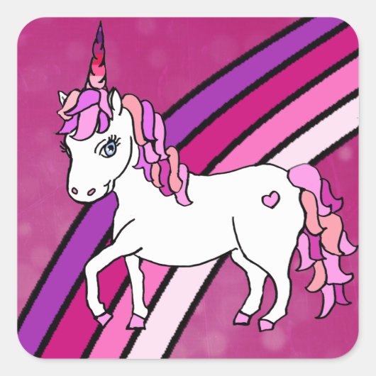 Rainbow Unicorn Quadratischer Aufkleber (Vorderseite)