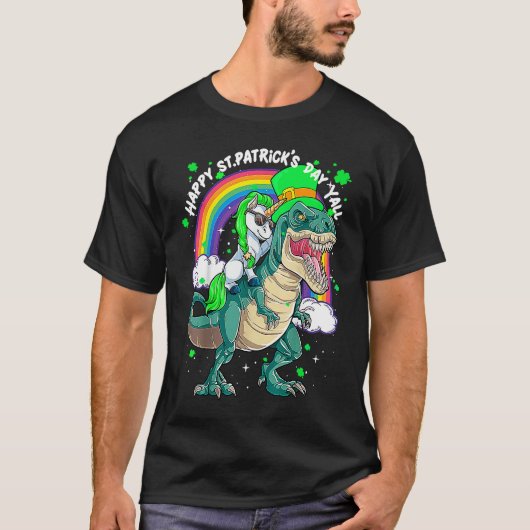 Rainbow Unicorn Riding rex Dinosaur happy St patri T-Shirt (Vorderseite)