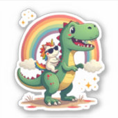 Rainbow Unicorn Riding T rex - Dinosaur Boys Girls Aufkleber (Vorderseite)