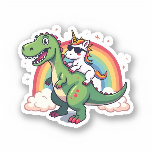 Rainbow Unicorn Riding T rex - Dinosaur Boys Girls Aufkleber (Vorderseite)