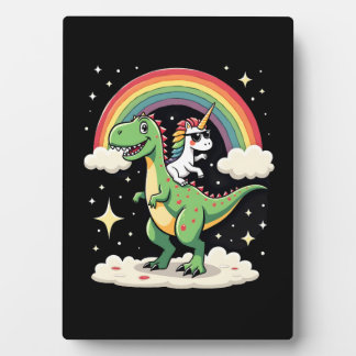 Rainbow Unicorn Riding T rex - Dinosaur Boys Girls Fotoplatte