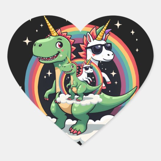 Rainbow Unicorn Riding T rex - Dinosaur Boys Girls Herz-Aufkleber (Vorderseite)