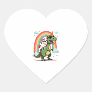 Rainbow Unicorn Riding T rex - Dinosaur Boys Girls Herz-Aufkleber