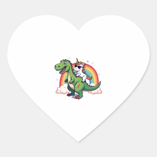 Rainbow Unicorn Riding T rex - Dinosaur Boys Girls Herz-Aufkleber (Vorderseite)